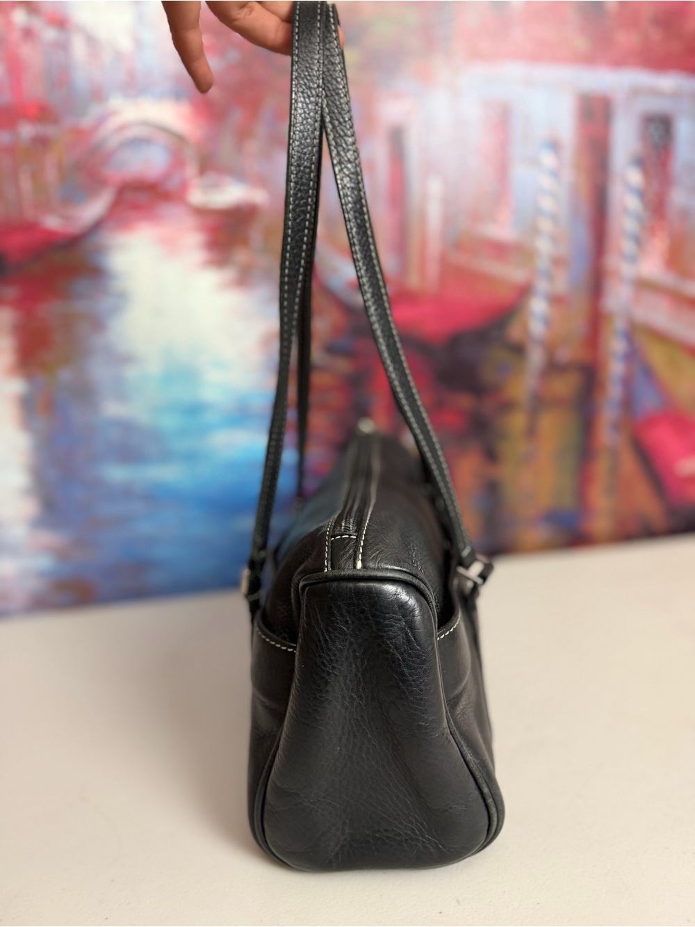 Vintage Roots Canada Black Genuine Leather Shoulder Bag Made in Canada - Picture 4 of 12